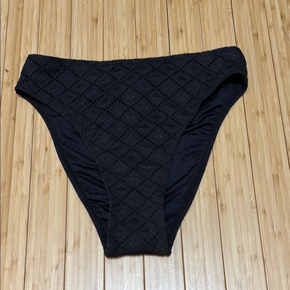 Bikini bottom. Size S. Black. Textured fabric with lining. NWT.